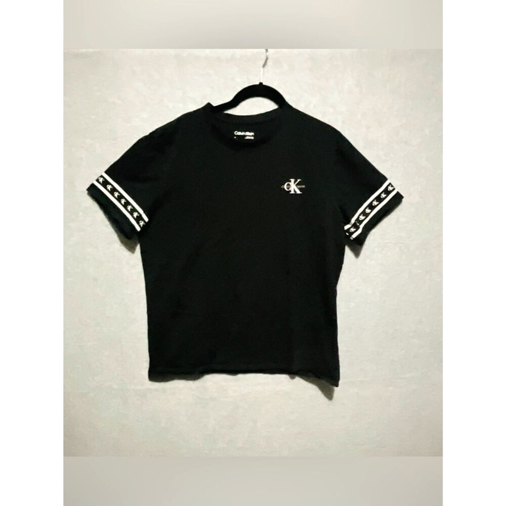 Calvin Klein Jeans Black Monogram Logo Tape Sleeve Shirt Size Medium Men’s